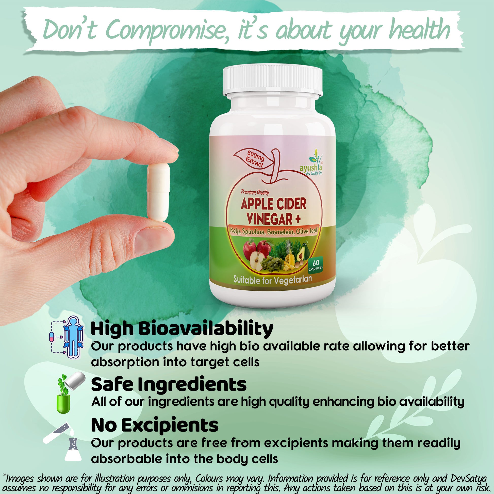 Apple Cider Vinegar Capsule with Kelp Spirulina Bromelain Olive Leaf Bioavailability