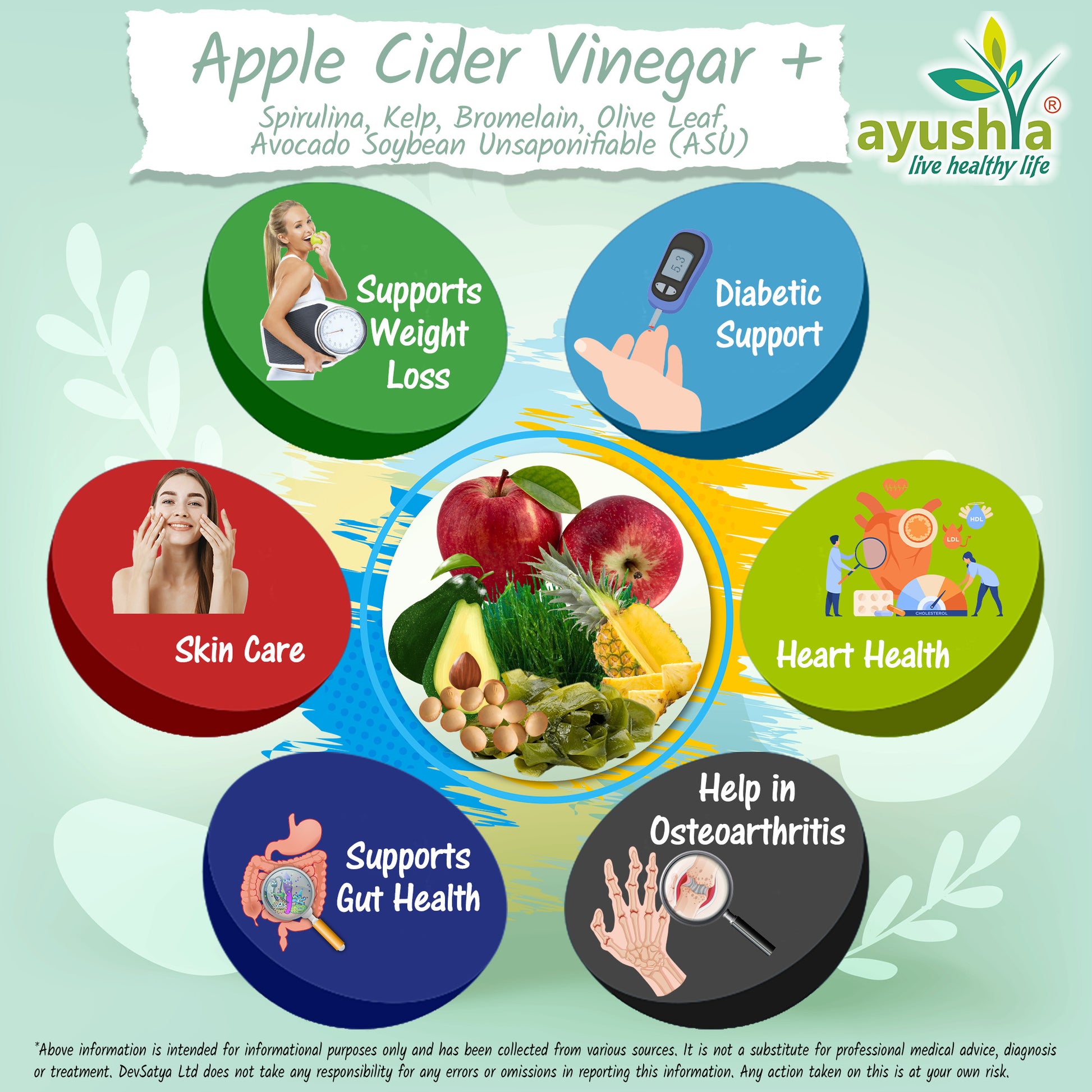 Apple Cider Vinegar Capsule with Kelp Spirulina Bromelain Olive Leaf Herb Benefit