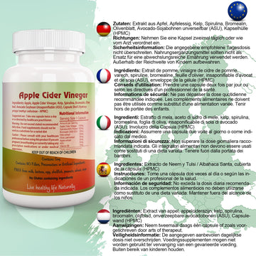 Apple Cider Vinegar Capsule with Kelp, Spirulina, Bromelain, Olive Leaf EU Certified