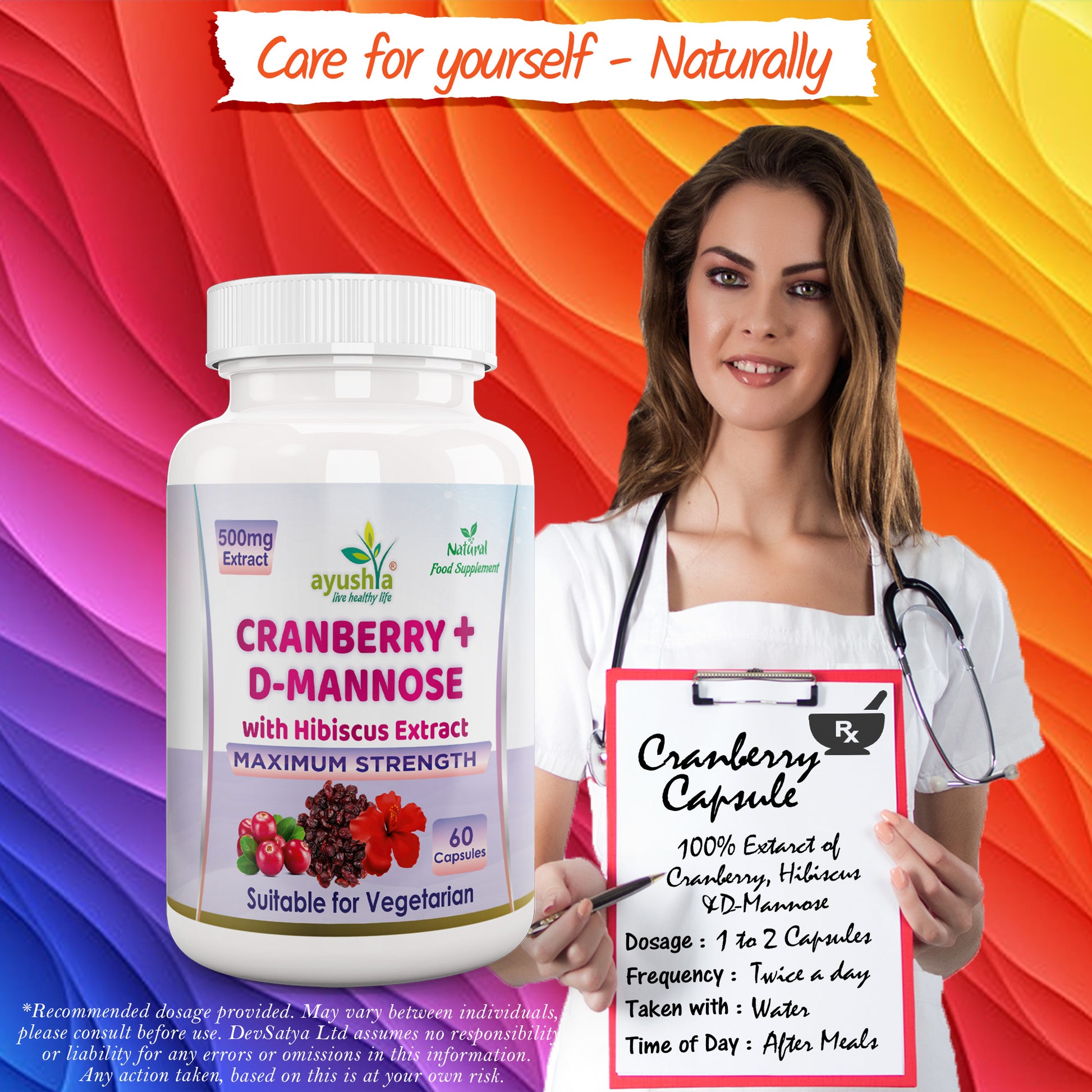 Cranberry D-Mannose with Hibiscus Extract Capsules UTI Bladder Support Cystitis Prescription