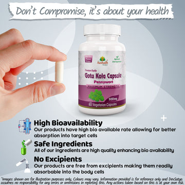 Aushadh Gotukola Capsules (Centella) Memory & Skin Support - Vegan, Gluten Free, Non-GMO, 60 Capsules