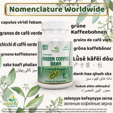 Ayushya Green Coffee Bean Capsules Energy & Antioxidant Support - Vegan, Gluten Free, Non-GMO, 60 Capsules