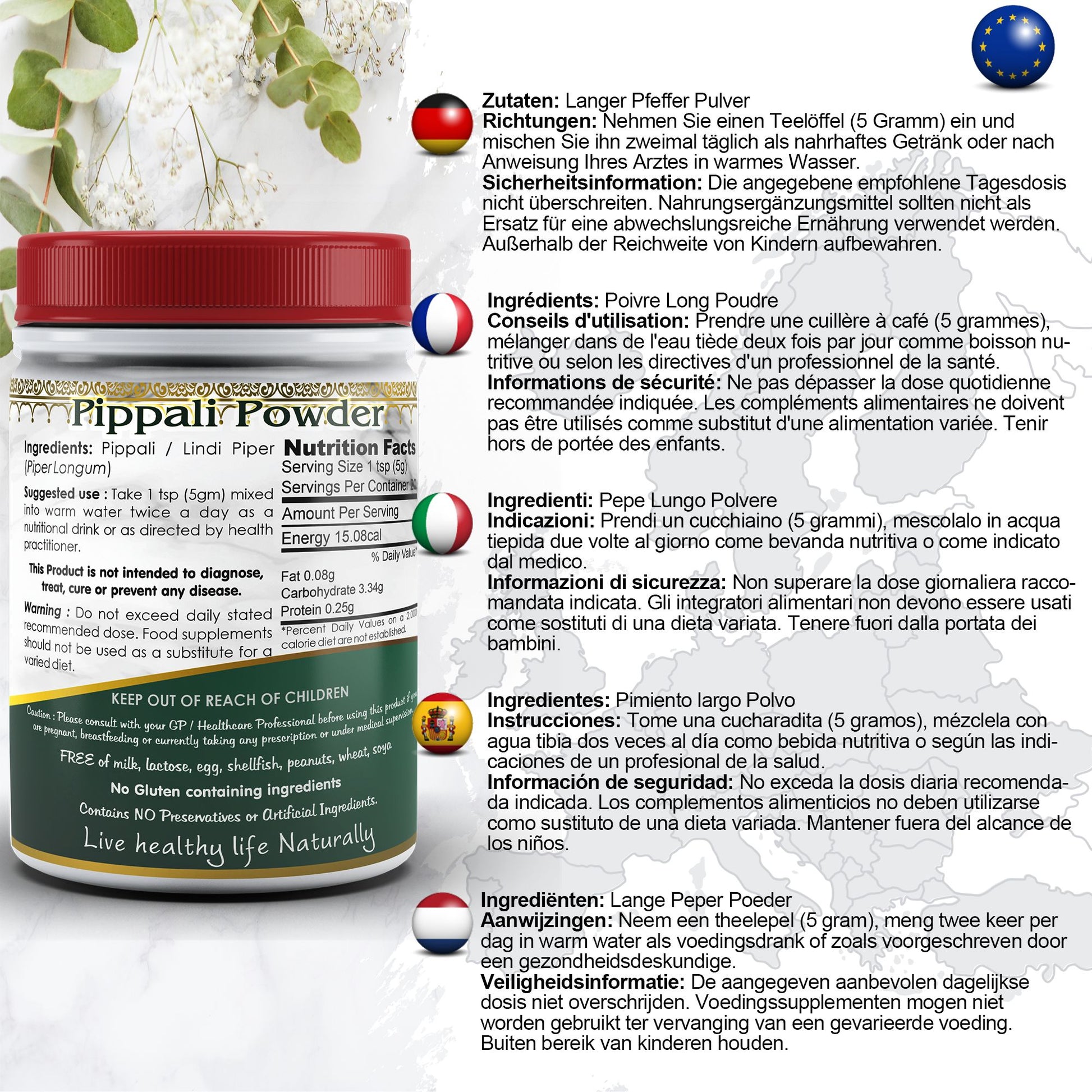 Long Pepper Powder Piper Longum Pippali Lindi Piper EU Certified