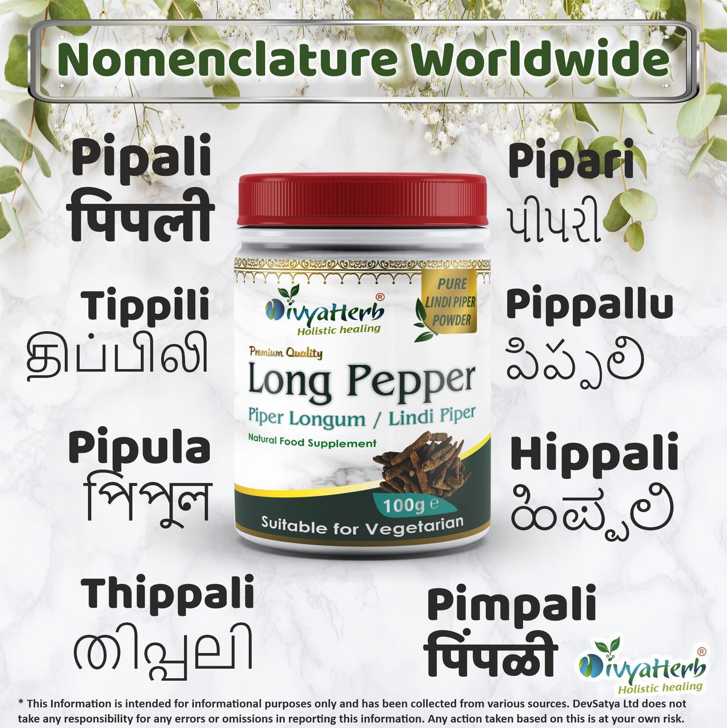 Long Pepper Powder Piper Longum Pippali Lindi Piper Regional Names Synonyms 