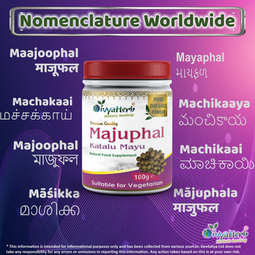 Majuphal Katalu Mayu Powder Regional Names Synonyms 