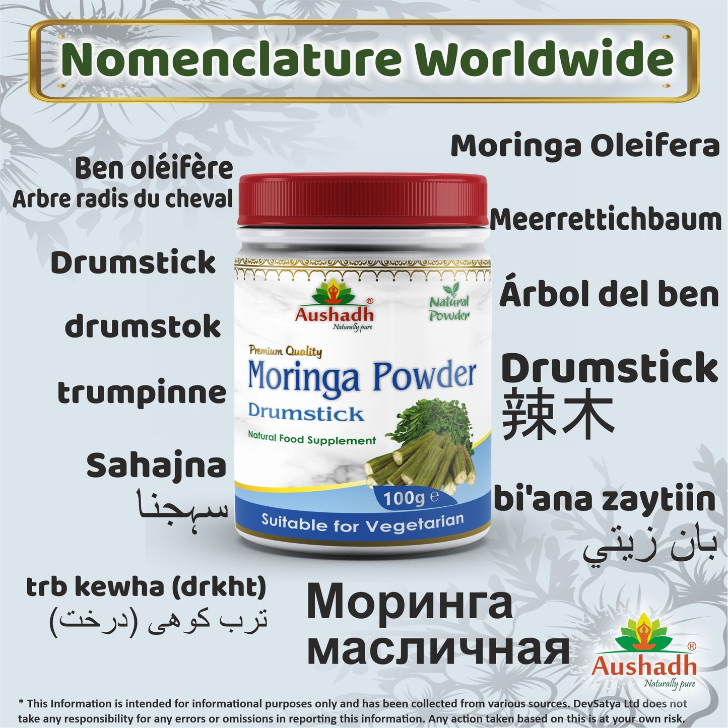 Polvo de Moringa Oleifera (baqueta)