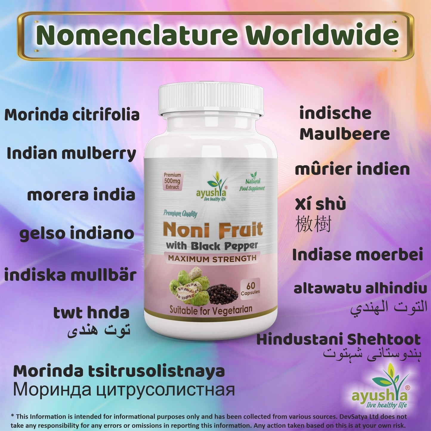 Noni with Black Pepper capsule Synonyms Vernacular Names