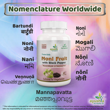 Noni with Black Pepper capsule Regional Names Synonyms 