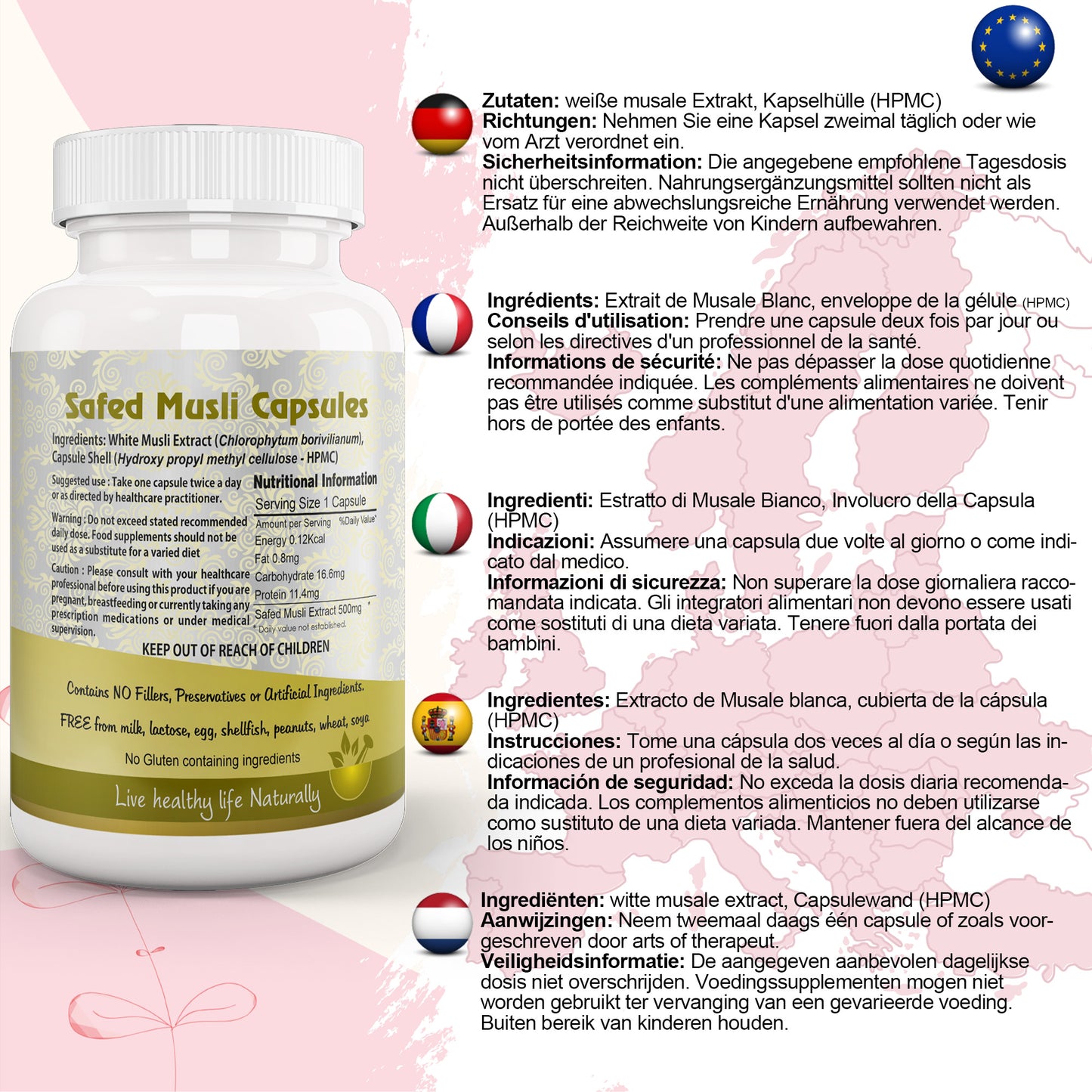 Safed Musli Capsule Chlorophytum Borivilianum EU Certified