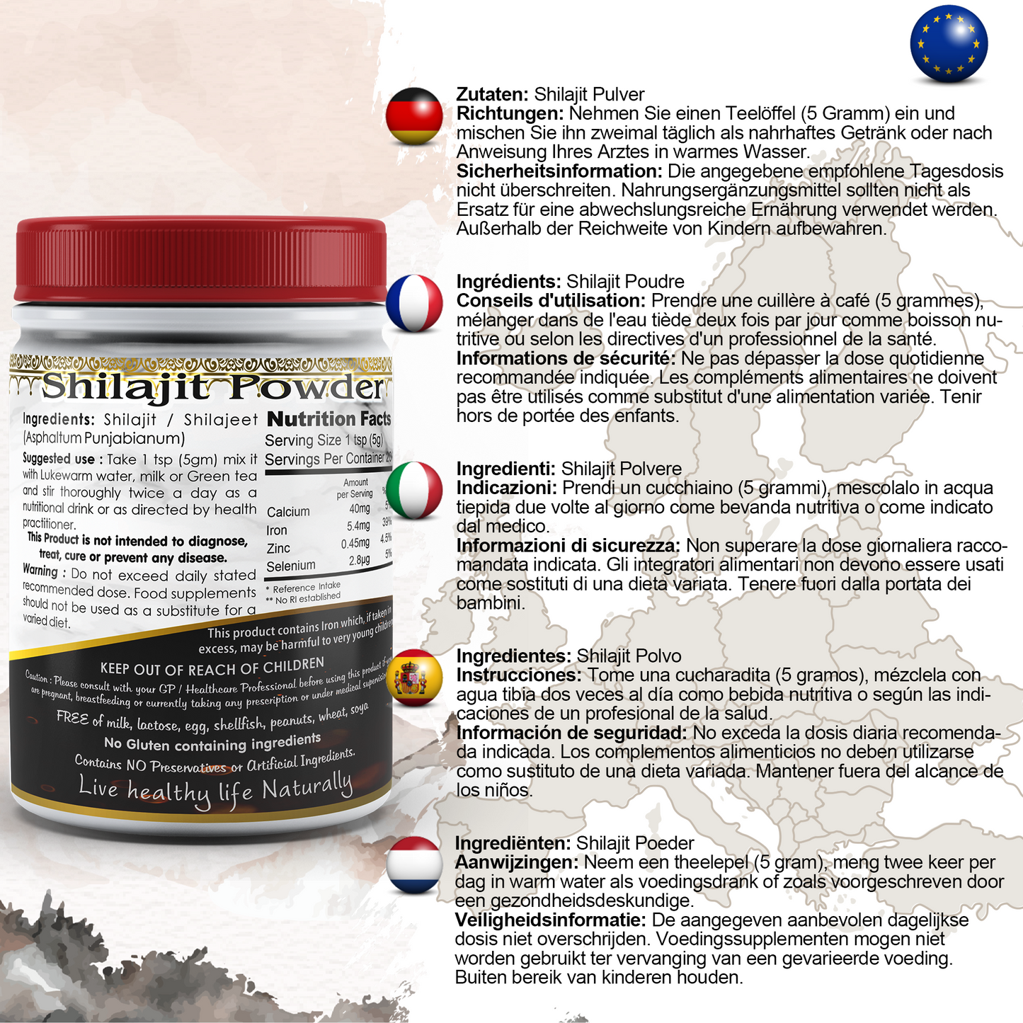 Pure Himalayan Shilajit Powder Fulvic Acid Humic Acid and Minerals EU Certified